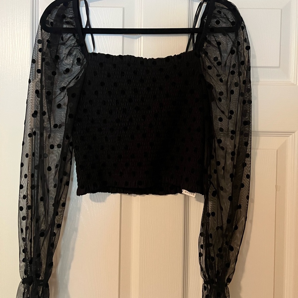 Forever 21 Black Embellished Crop Blouse